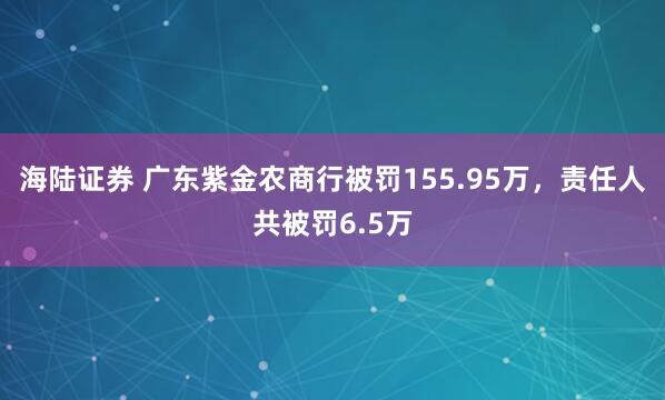 海陆证券 广东紫金农商行被罚155.95万，责任人共被罚6.5万
